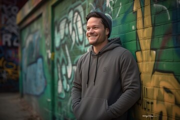 Fototapeta premium Portrait of a handsome young man wearing hoodie in an urban context