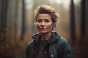 Fototapeta premium Portrait of a beautiful middle-aged woman in the autumn forest