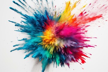 Colorful powder paints explode with a round border on a white background. Generative AI