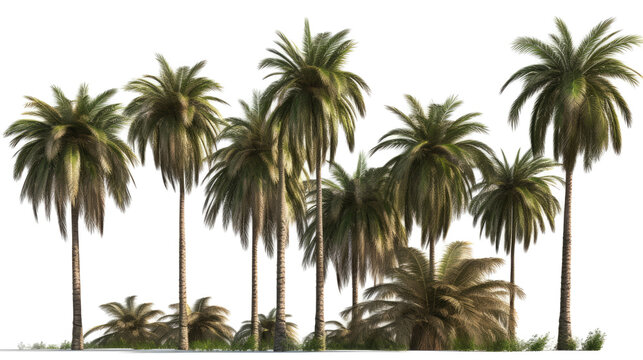 Set of palm trees in transparent background. generative ai