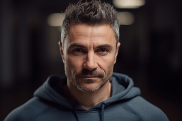 Portrait of handsome middle aged man in sportswear looking at camera