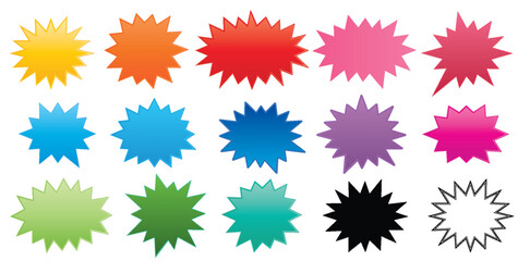 Starburst coloured speech bubbles collection. Vector
