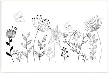Set of vector vintage floral elements.Hand-drawn cute line art. Elements flowers, branches, swashes, and flourishes