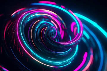 Bunch of neon lights that are on black surface with black background. Generative AI.