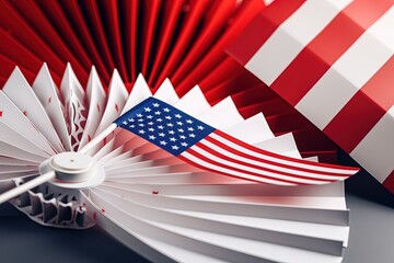 Independence day USA banner mockup paper fans in American national colors. USA Presidents Day, American Labor day, Memorial Day concept. Generative AI