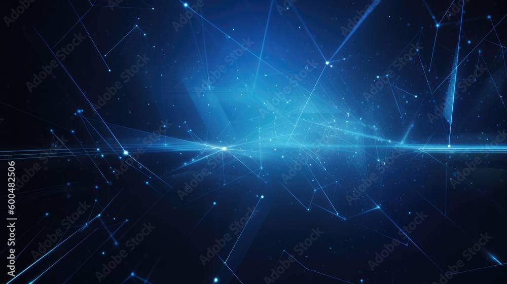 Wall mural technology abstract background with moving dots and lines network connection structure futuristic. g