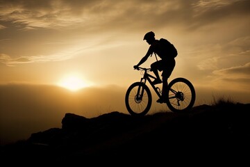 Mountain biking on a big rock high up in the mountains with beautiful view. Action mountain bike tour, freedom. Generative AI