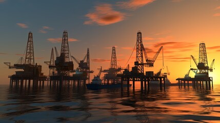 Fototapeta na wymiar Oil pump oil rig energy industrial machine for petroleum in the sunset background for design. Generative AI