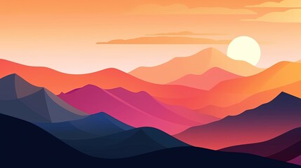 Naklejka na ściany i meble Abstract mountain range landscape, flat landscape background. Sunset. Generative AI