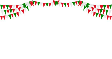Italian republic day, 2nd June. Bunting Hanging Red White Green Flag Triangles Banner Background. Italy, Iran, Portugal, Lebanon, Belarus, Bulgaria, Mexico. Party, Fair, Christmas, New year, carnival.