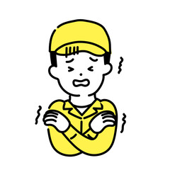 かわいい人物のイラストシリーズ _ 男性の作業員 _ 寒い　