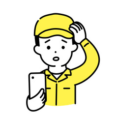 かわいい人物のイラストシリーズ _ 男性の作業員 _ 戸惑う　