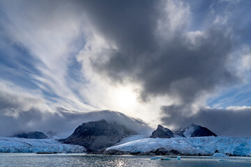 amazing landscape with glaciers and icebergs in summer time