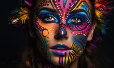 Fototapeta na wymiar Stunning Colorful Face Painting, Airbrush Art, generative AI
