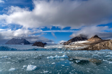 amazing landscape with glaciers and icebergs in summer time