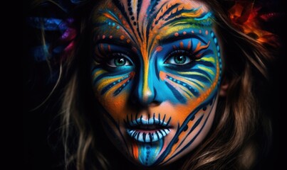 Stunning Colorful Face Painting, Airbrush Art, generative AI