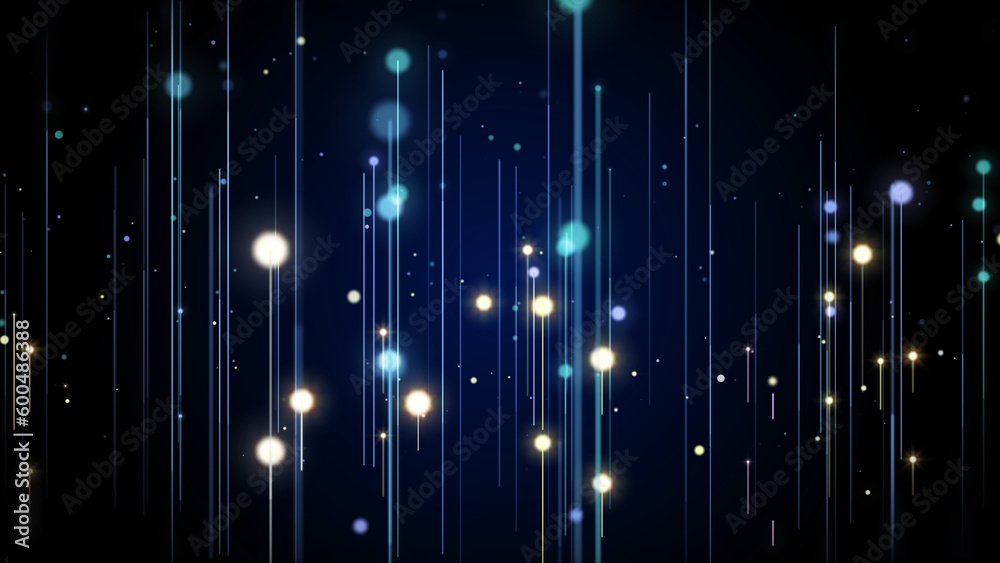 Poster Abstract digital futuristic modern line dot and bokeh light effect flowing up into the sky concept illustration background.