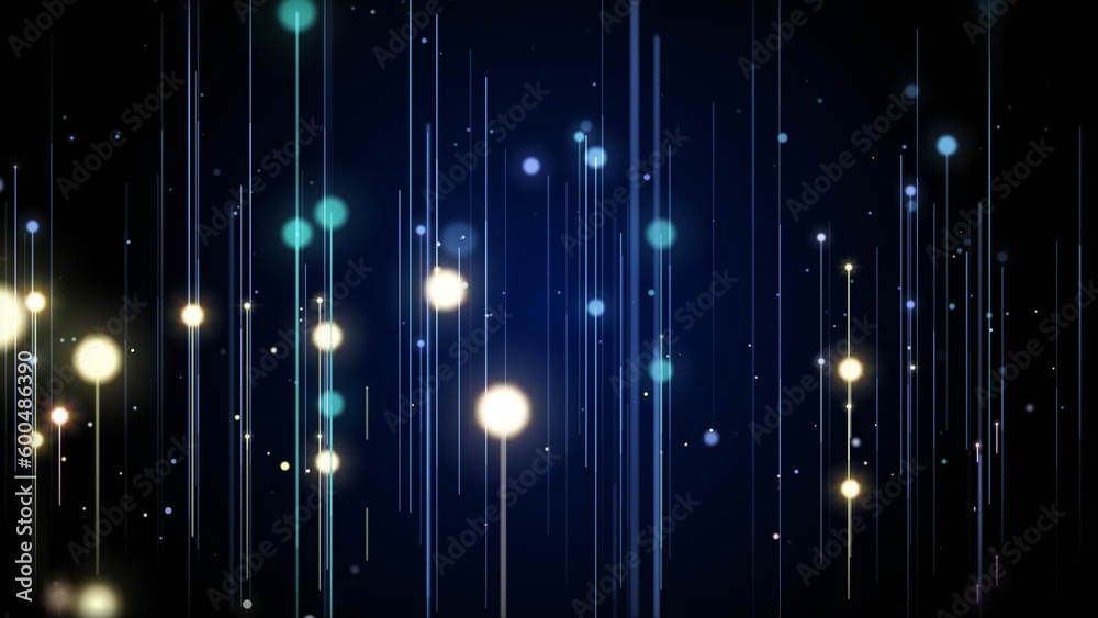 Poster abstract digital futuristic modern line dot and bokeh light effect flowing up into the sky concept i