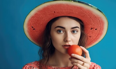 Summer colorful portrait of beautiful young woman, generative AI