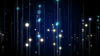 Abstract digital futuristic modern line dot and bokeh light effect flowing up into the sky concept illustration background.