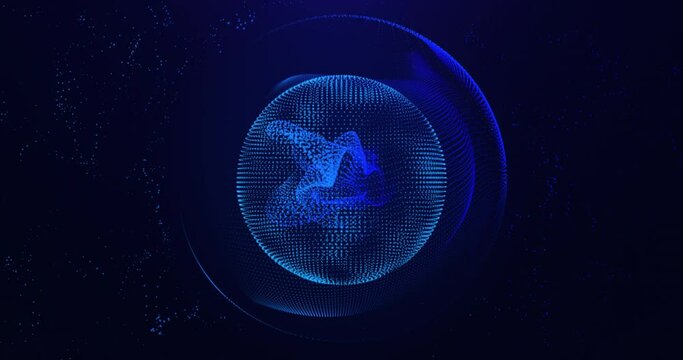 Blue abstract sphere made of particles and waves, energy futuristic blue moving ball , scientific futuristic atom molecule hi-tech background, Video 4k, Seamless loop