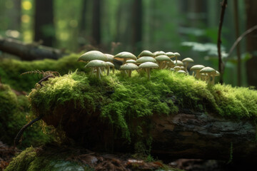 Obraz premium Mushrooms in the forest - Generative AI