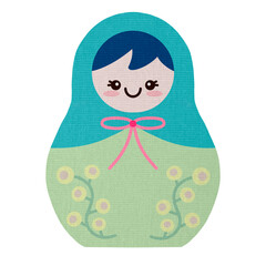 Green russian doll on white
