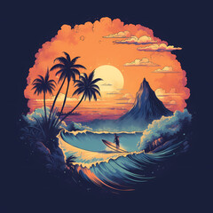 Surfer At Beach Illustration. Generative AI