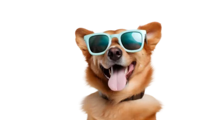 Tuinposter Funny happy dog wearing sunglasses transparent background png © John