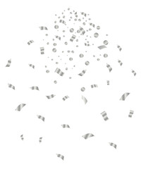 Fototapeta premium Party poppers with spraying confetti and streamer. Festive decoration element of paper and tinsel isolated on white background. Vector holiday event attribute