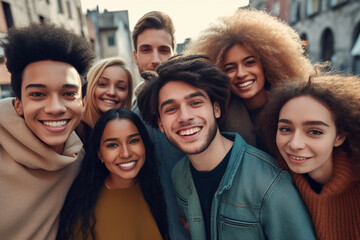 Group of young multiracial people smiling on camera. AI
