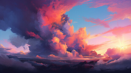 Fototapeta premium Beautiful cloudscape anime wallpaper. AI