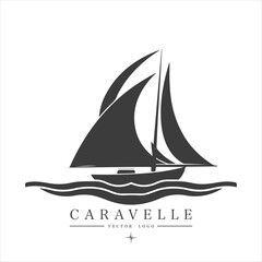 Minimal modern Sailing boat on the water, vector logo. Caravelle emblem
