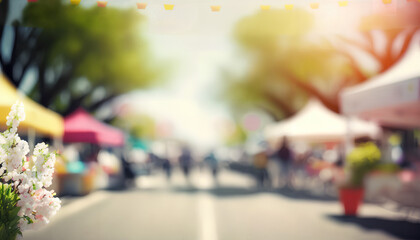 Abstract springtime street fair blurred background
