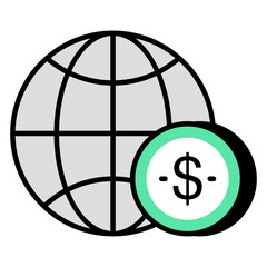 Dollar on globe, vector design of global money