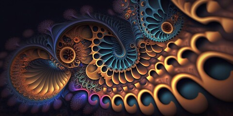abstract floral fractal, crazy colorful fantasy ornament, generative ai