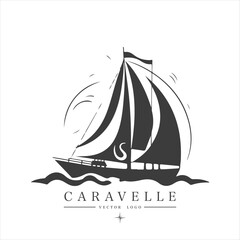 Minimal modern Sailing boat on the water, vector logo. Caravelle emblem
