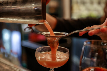 Amsterdam, Netherlands - March 30, 2023: Cocktails prepared at the House of Bols Cocktail and Genever Experience in Amsterdam
