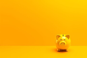 A yellow piggy bank with the word pig on it
