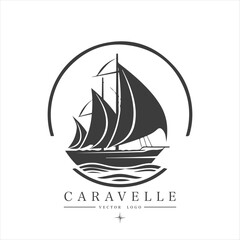 Minimal modern Sailing boat on the water, vector logo. Caravelle emblem