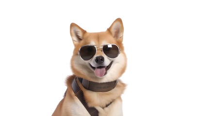 Cool dog wearing sunglasses funny, transparent background, png