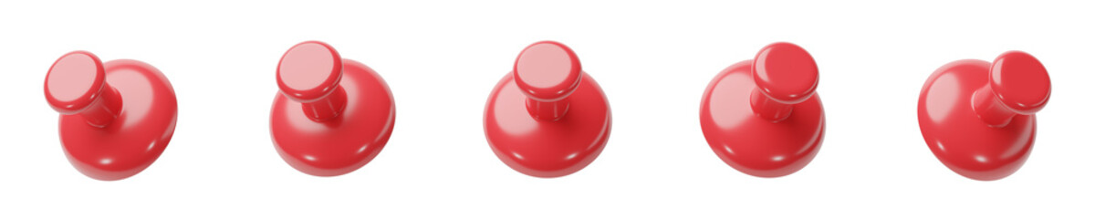 set of 3d red pin on transparent background, PNG transparent, isolated, high angle