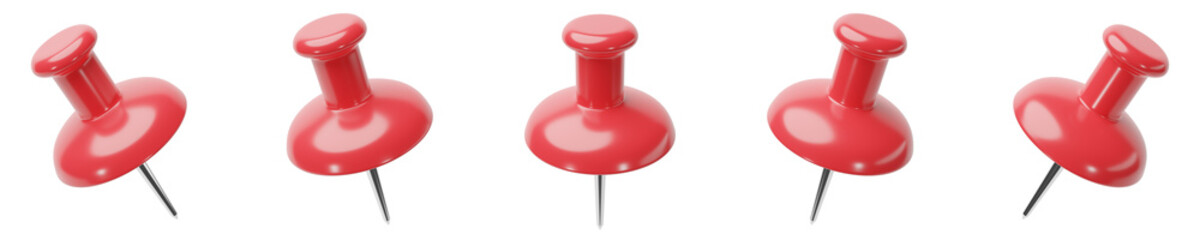 set of 3d red pin on transparent background, PNG transparent, isolated, slightly above angle