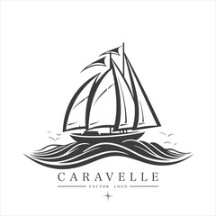Minimal modern Sailing boat on the water, vector logo. Caravelle emblem