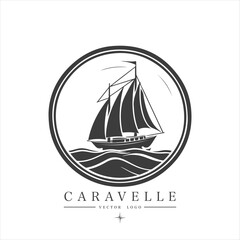 Minimal modern Sailing boat on the water, vector logo. Caravelle emblem
