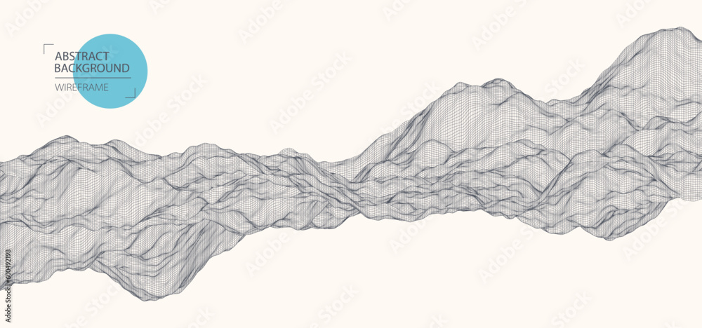Fototapete abstract waves is made in a wireframe style. template for science and technology presentation.