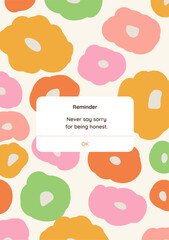 Abstract flowers reminder poster colorful bright background. Retro flowers.