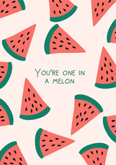 Watermelon slice summer pink background.