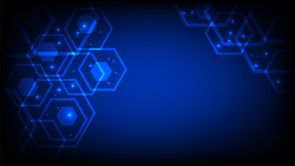 Network connection concept blue vector illustration. Futuristic hexagon perspective wide angle landscape. Futuristic honeycomb concept. Big data digital background.