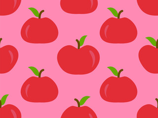 Seamless pattern with red apples. Red apple with one leaf. Design for printing on fabric, banners and promotional products. Vector illustration